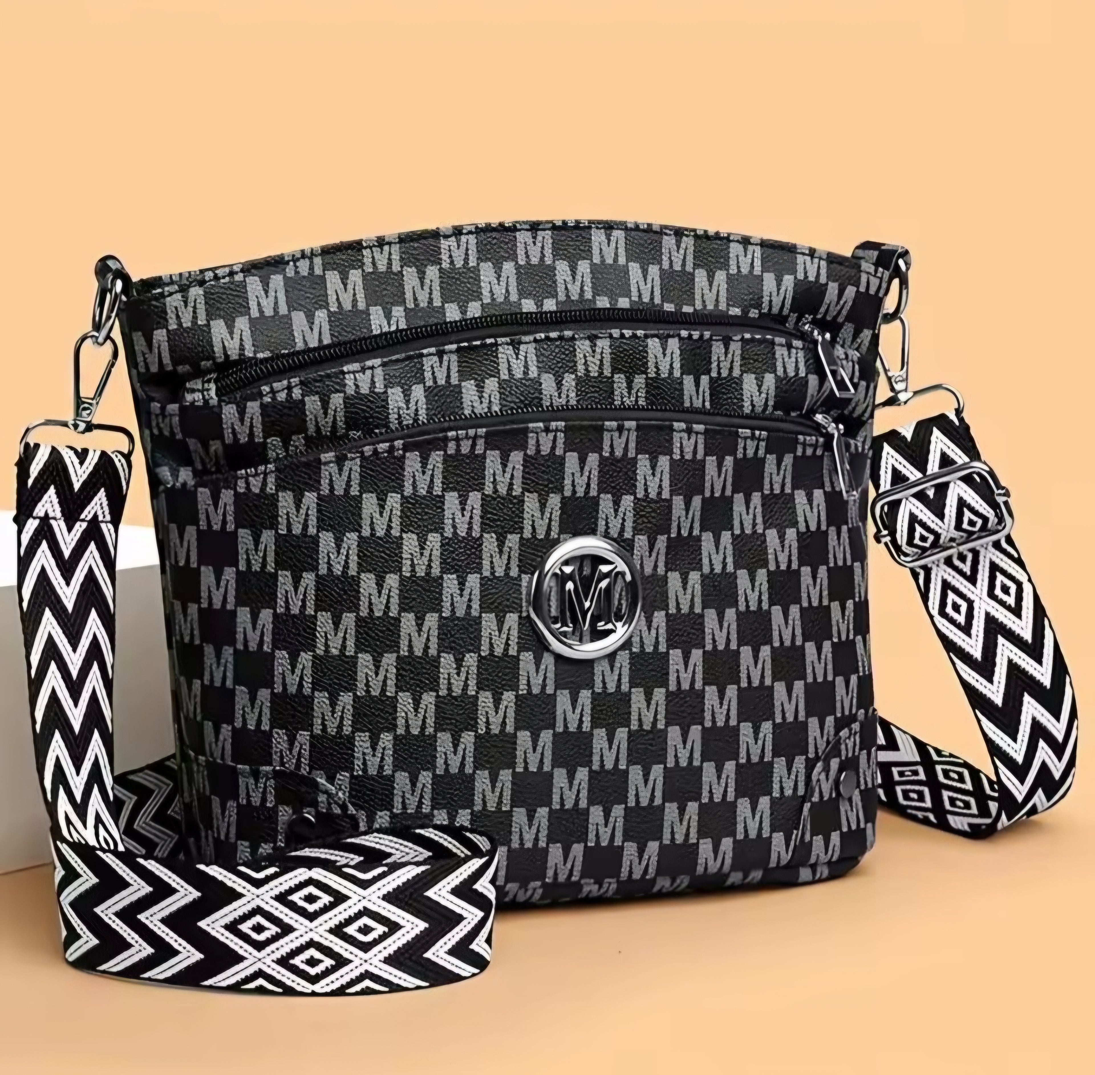 Black leather Letter M purse and matching wallet