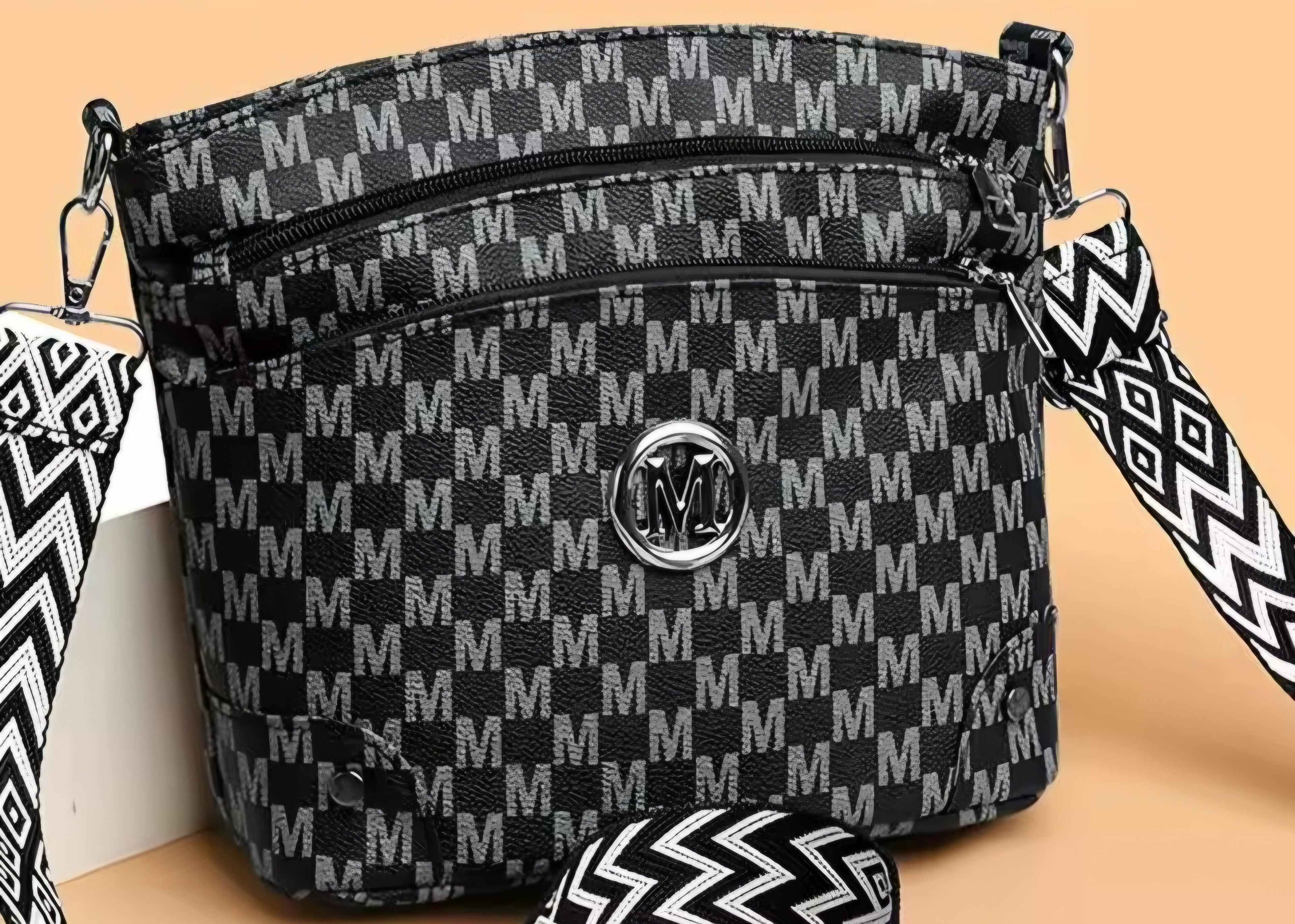 Black leather Letter M purse and matching wallet