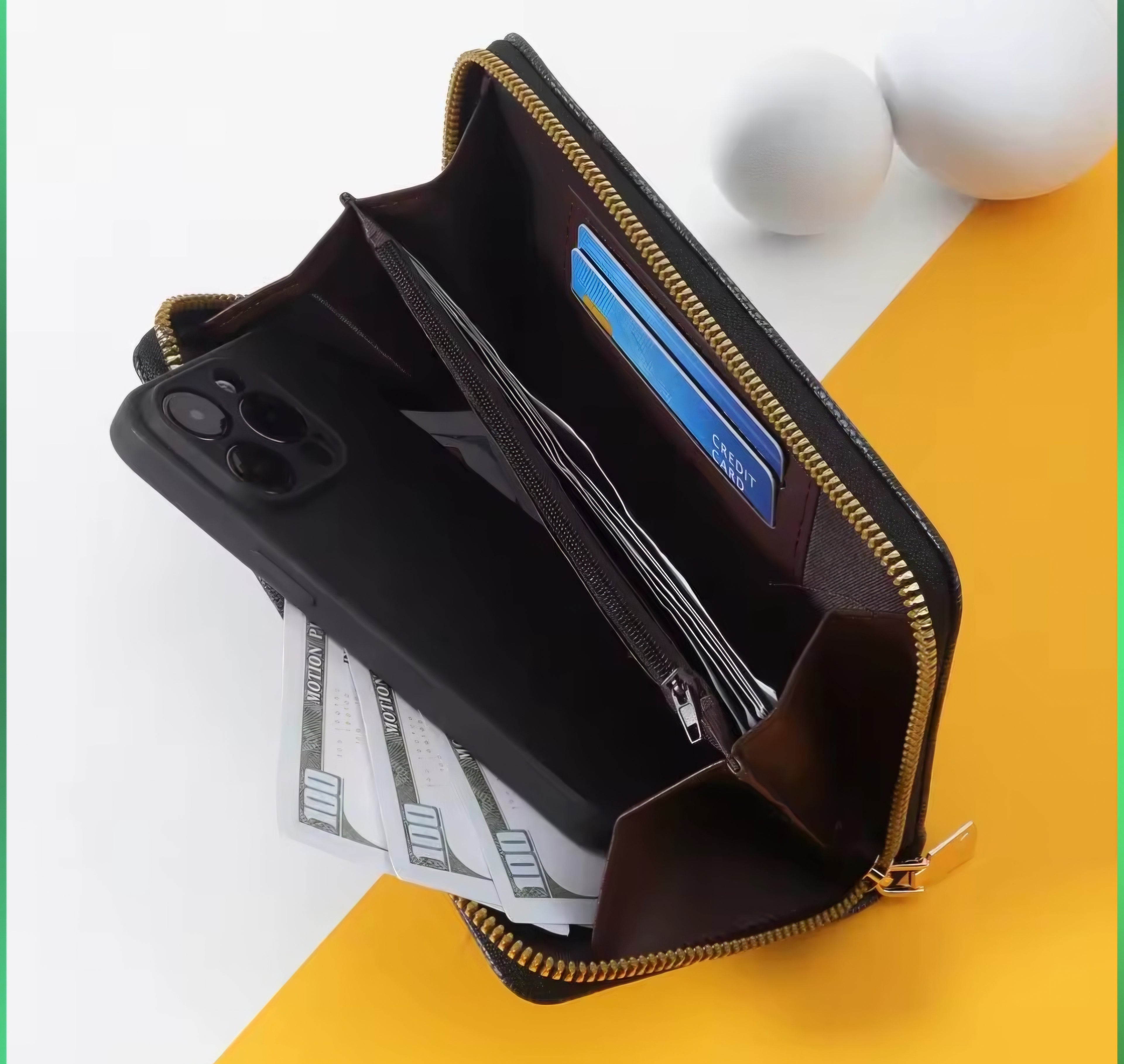 Black leather Letter M purse and matching wallet